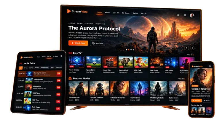 IPTV UK app from StreamVista on Smart TV, tablet and mobile
